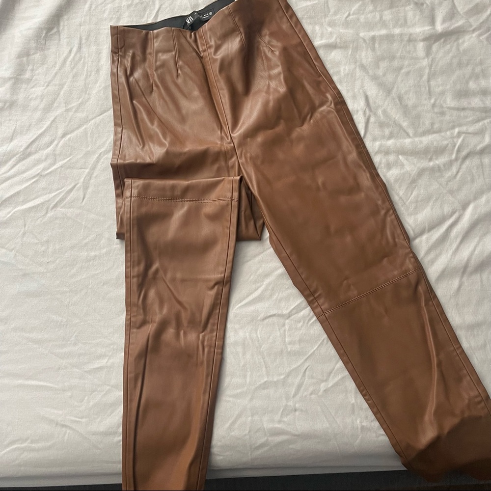 Zara Hi-Rise Legging - Brown, Faux Leather
